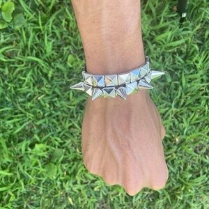 2 pcs Gothic Y2K Rivet Spike Bead Spike Punk Bracelet Style Silver Plated Unisex